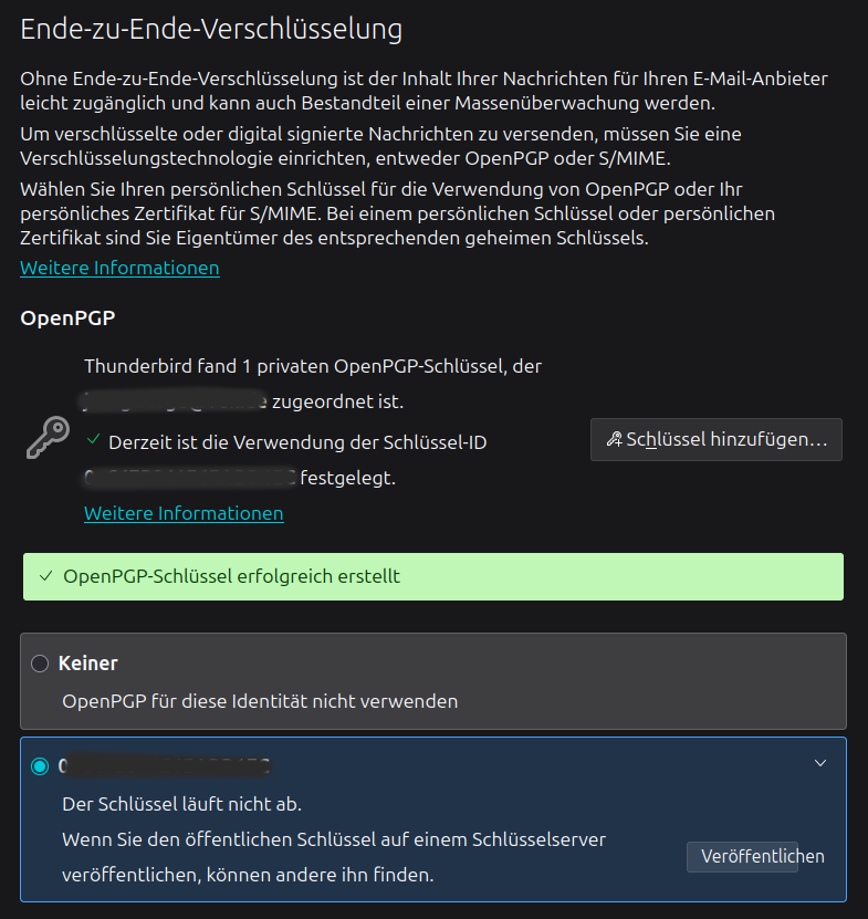 Bildschirmfoto 4: Schlüssel erstellt
