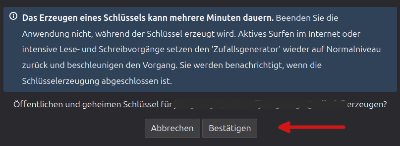 Bildschirmfoto 3: Schlüssel erzeugen