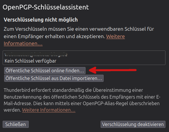 Bildschirmfoto 3: Schlüsselprobleme