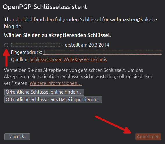Bildschirmfoto 4: Schlüsselprobleme
