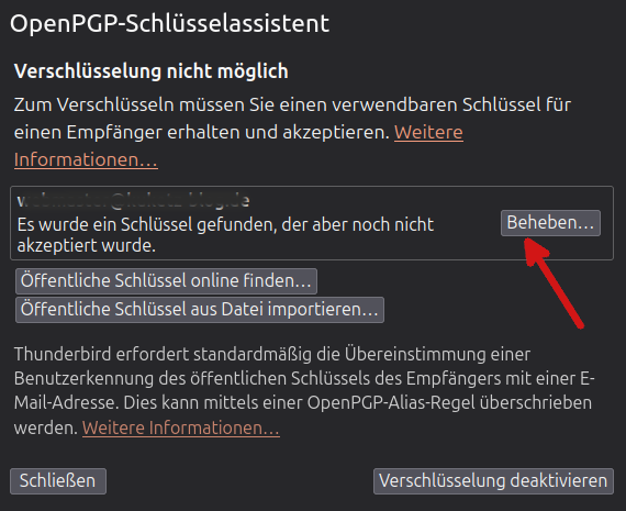 Bildschirmfoto 5: Schlüsselprobleme