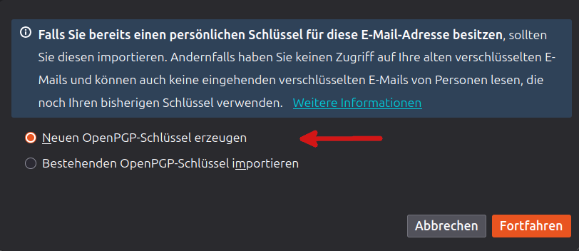 Bildschirmfoto 2: Neuen OpenPgP-Schlüssel erzeugen