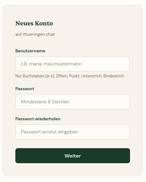 Eingabemaske Benutzername und Passwort
