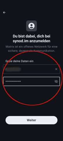 Nutzernamen und Passwort eingeben