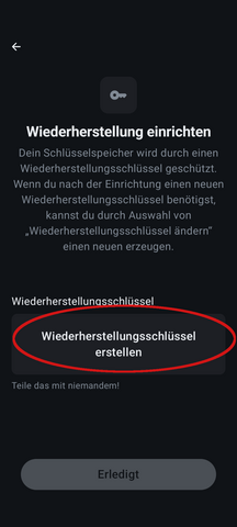 Wiederherstellungsschlüssel erstellen